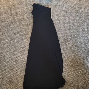 Vintage One-Shoulder Black Dress with Silver Beaded Back